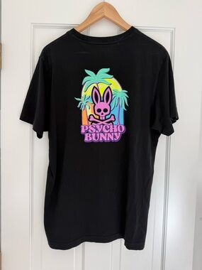 Psycho Bunny Black T-Shirt Redland Graphic Tropic Bunny Skull Men’s Large (6)